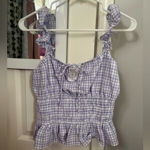 Nordstrom Purple Gingham Smocked Ruffle Crop Tank